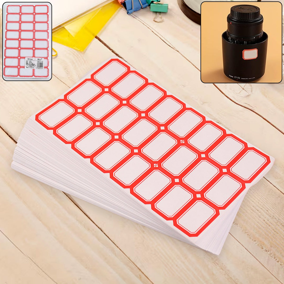 Writable label stickers with red border on bottles and containers Main image