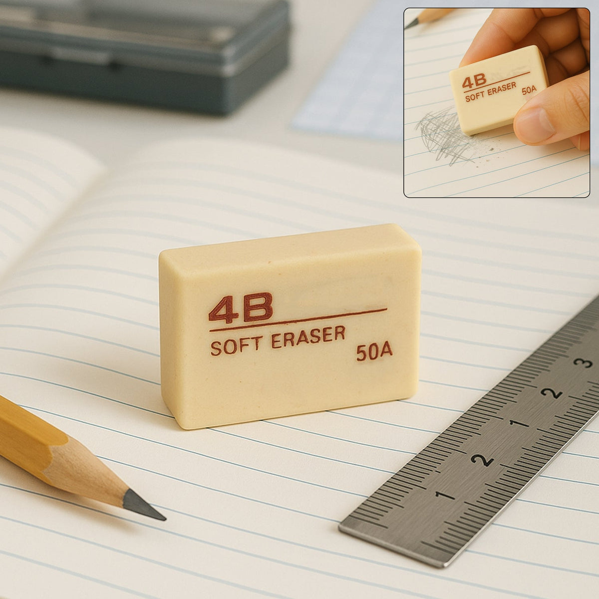 Premium 4B Soft Eraser for artists and students, showing its soft texture. Main image