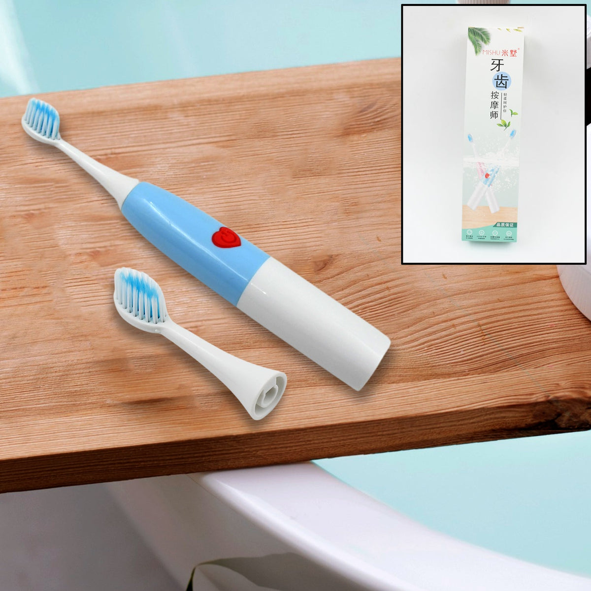 BrushedUp Battery-Operated Electric Toothbrush with a sleek white handle. Main image