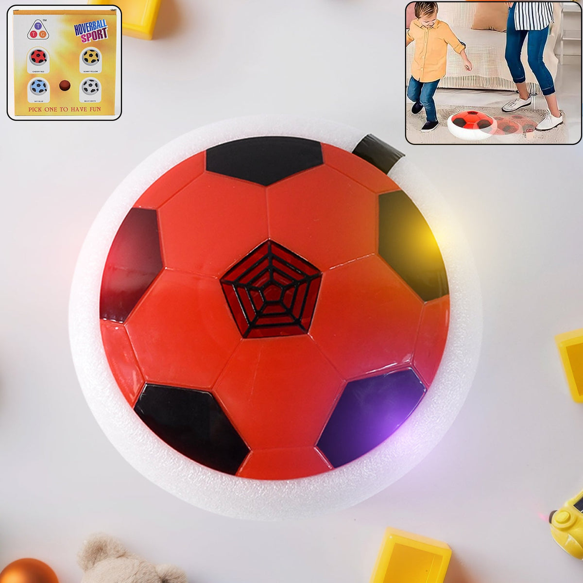 Hover Soccer Ball Toy with protective foam bumper on smooth floor Main image
