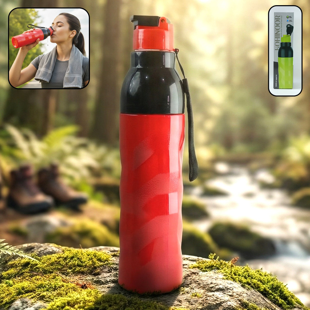 1000ml sports water bottle with flip lid and carry strap Main image