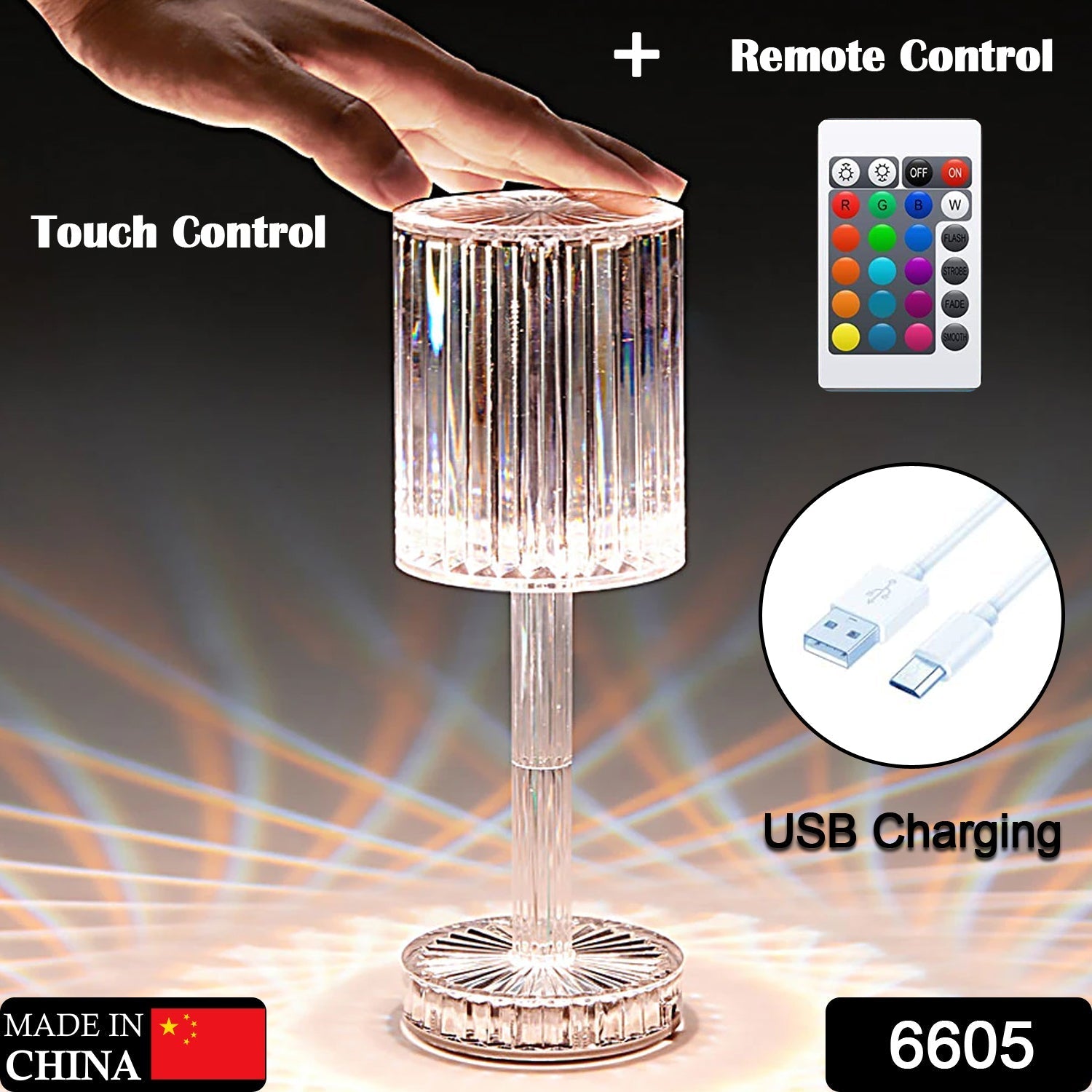 Crystal Table Lamp – Touch Control, USB Charging | Tidy Table Secondary image