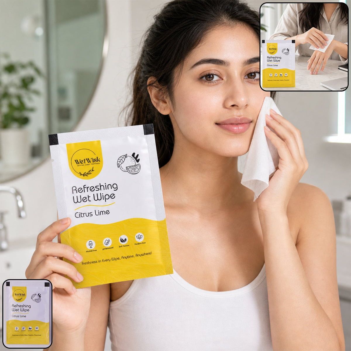 Citrus lime refreshing wet wipe for face and body Main image