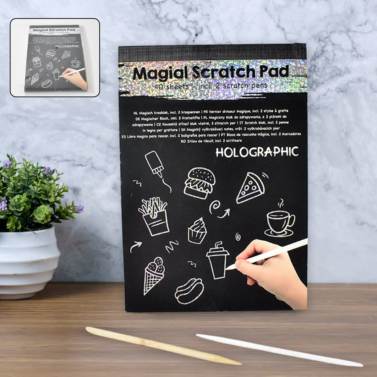 Scratch Art Book cover featuring wooden stylus and vibrant colours Main image