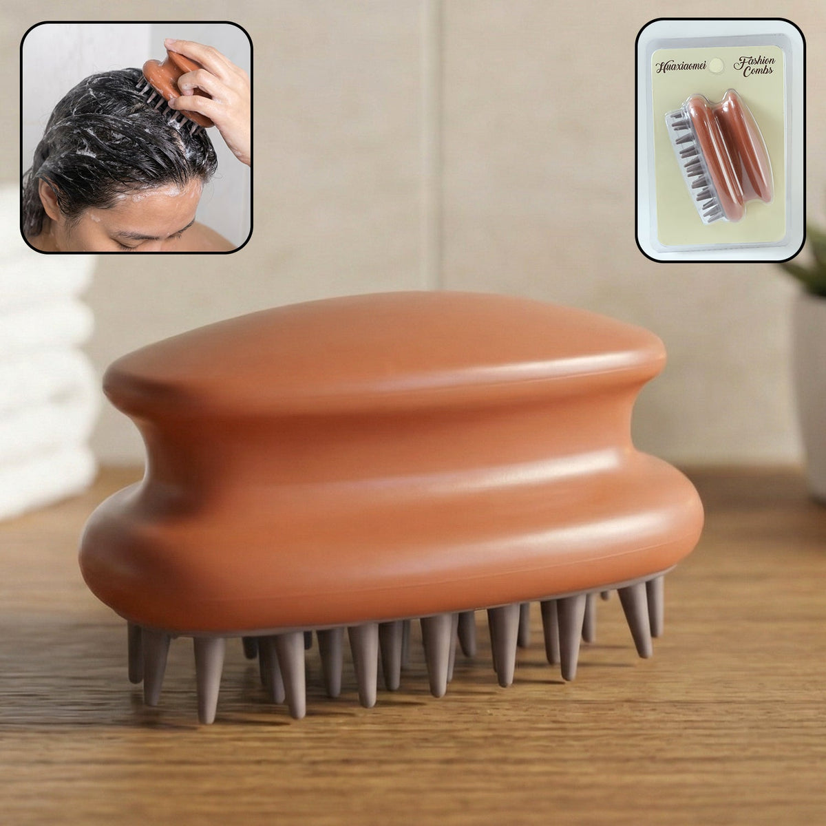 Manual scalp massage shampoo brush with soft flexible bristles for gentle hair care Main image