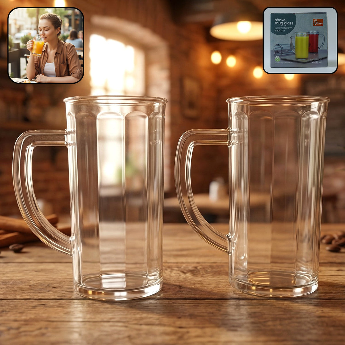 Transparent plastic mug with handle, ideal for milkshakes and cold drinks Main image