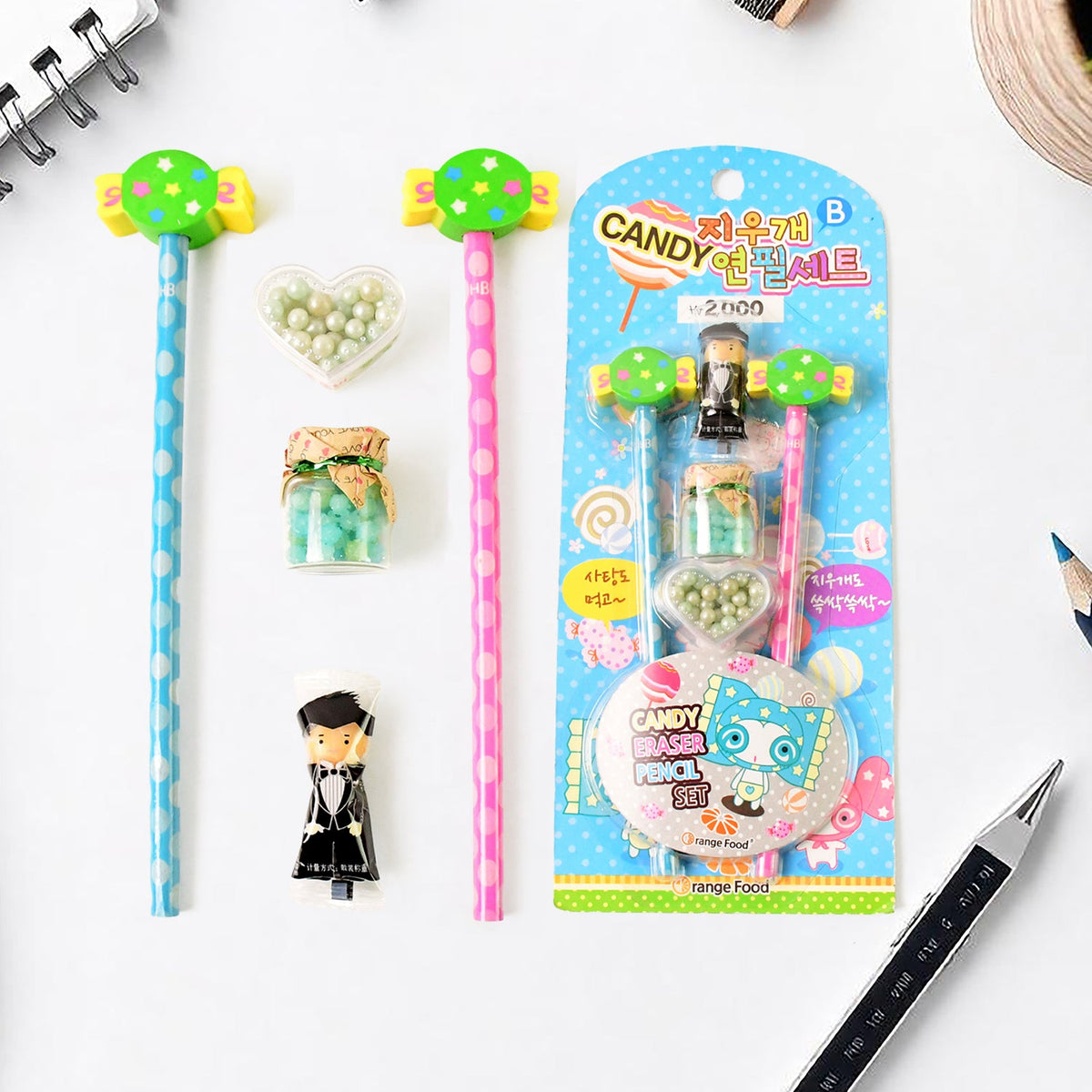 Candy-themed pencil set with soft foam toppers and accessories for kids Main image