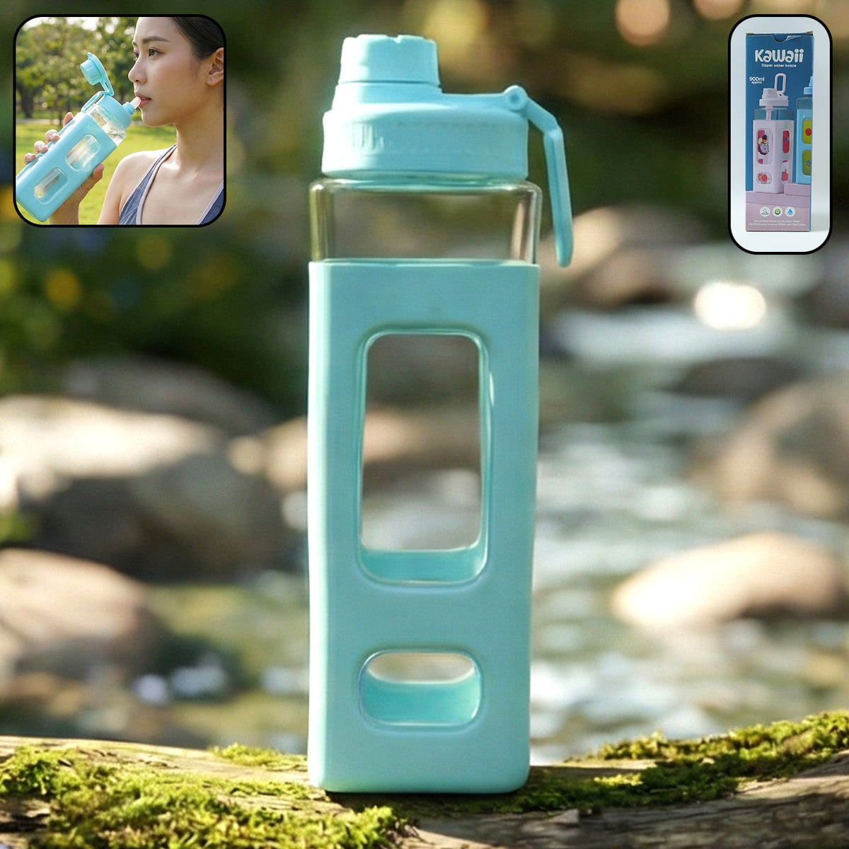 900ml leakproof plastic water bottle with protective outer case Main image