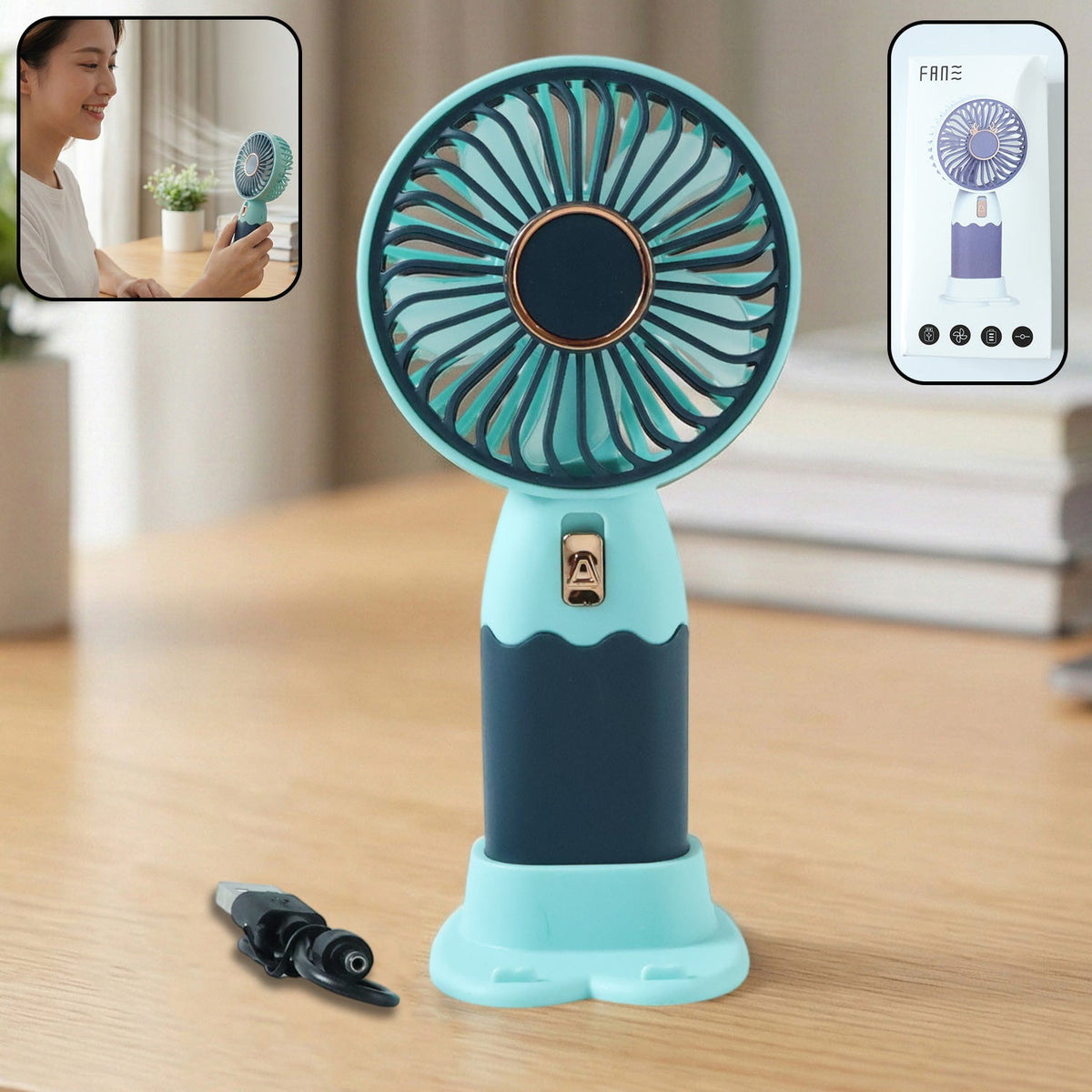 Rechargeable portable handheld mini fan with stand for personal cooling Main image
