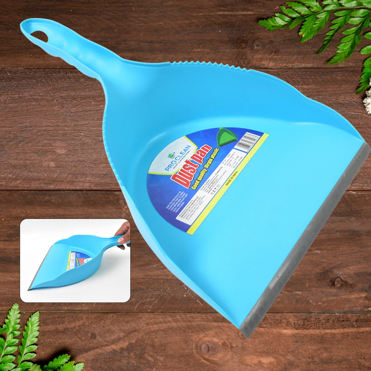Heavy-duty plastic dustpan with a comfortable handle for efficient dust collection. Main image
