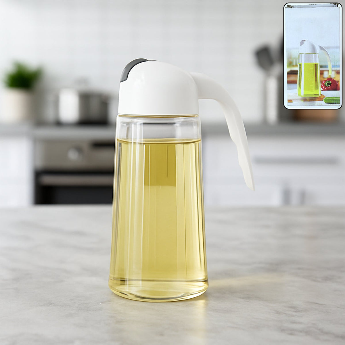 630ml glass oil bottle dispenser with automatic lid and drip-free spout Main image