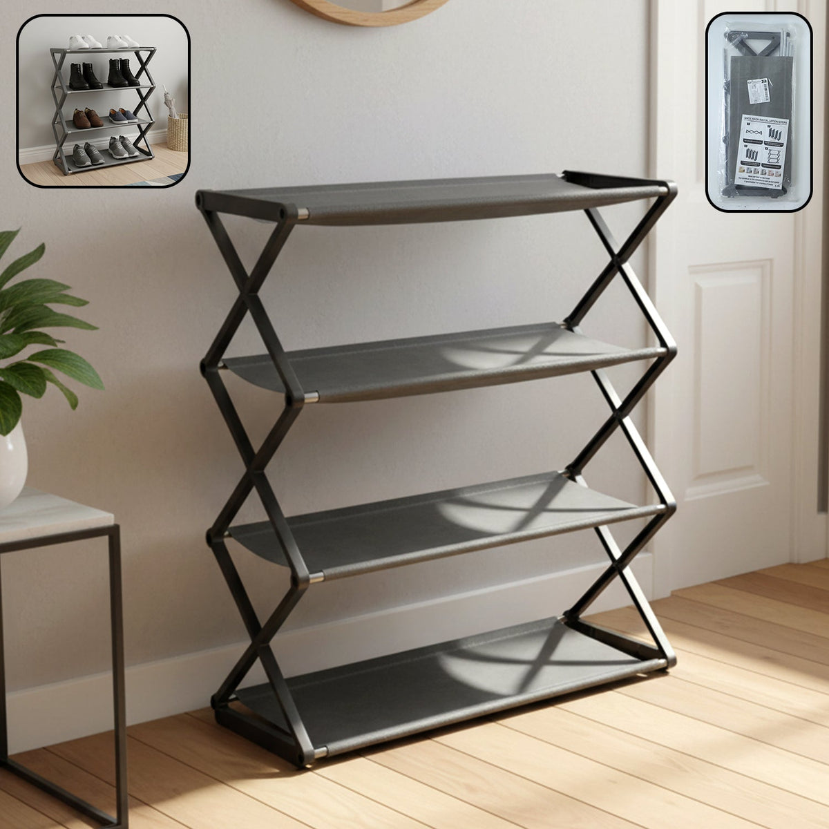 Foldable 4 layer shoe rack for efficient storage Main image