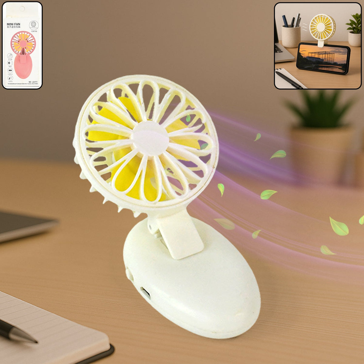 White Mini USB Handheld Fan displayed against a clean background. Main image