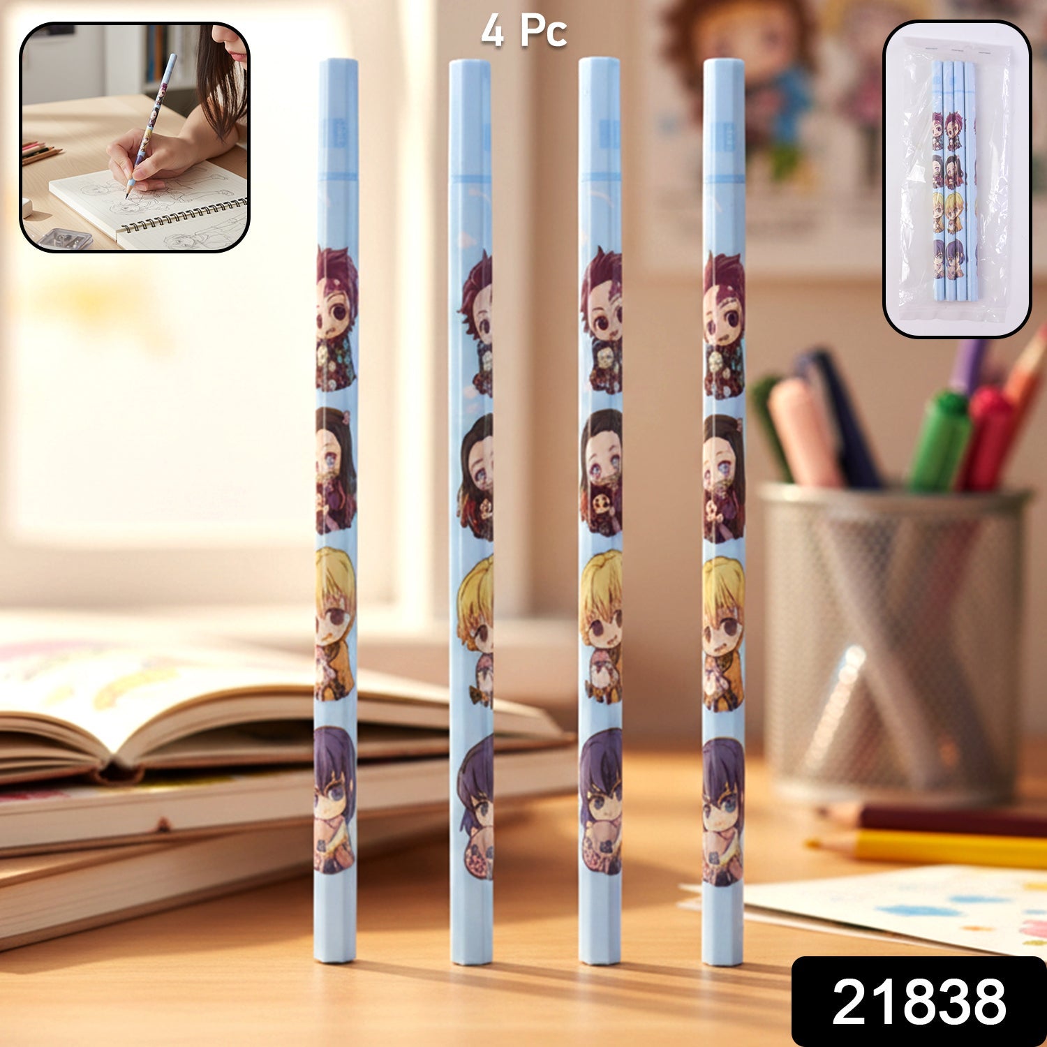 Cartoon Printed Pencil Set – 4 Cute School Writing Pencils Secondary image