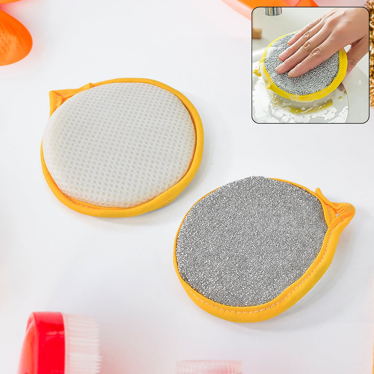 Double-sided dishwashing sponge brush with nylon fiber and sponge sides Main image