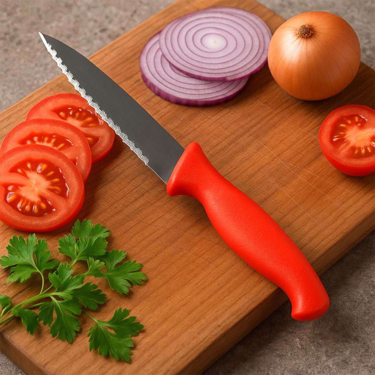 Serrated kitchen knife with sharp stainless steel blade and ergonomic handle Main image