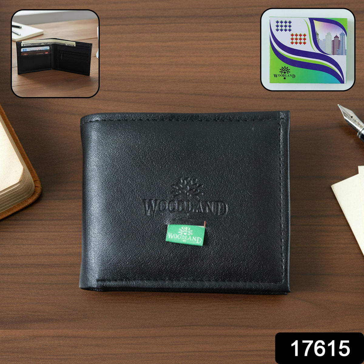 Classic bi-fold wallet open displaying multiple card slots and currency compartments Main image