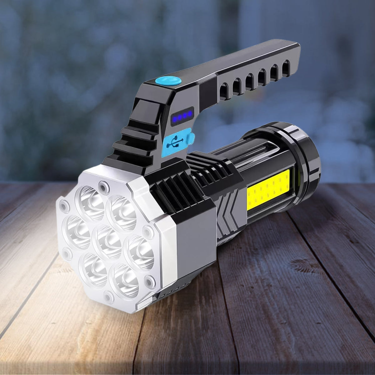 PHOBIA Rechargeable LED flashlight with 7 LEDs and COB side light. Main image