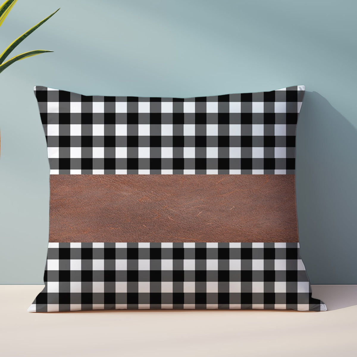 Elegant leather and cotton pillow cover set, 19x12 inch, enhancing modern home decor. Main image
