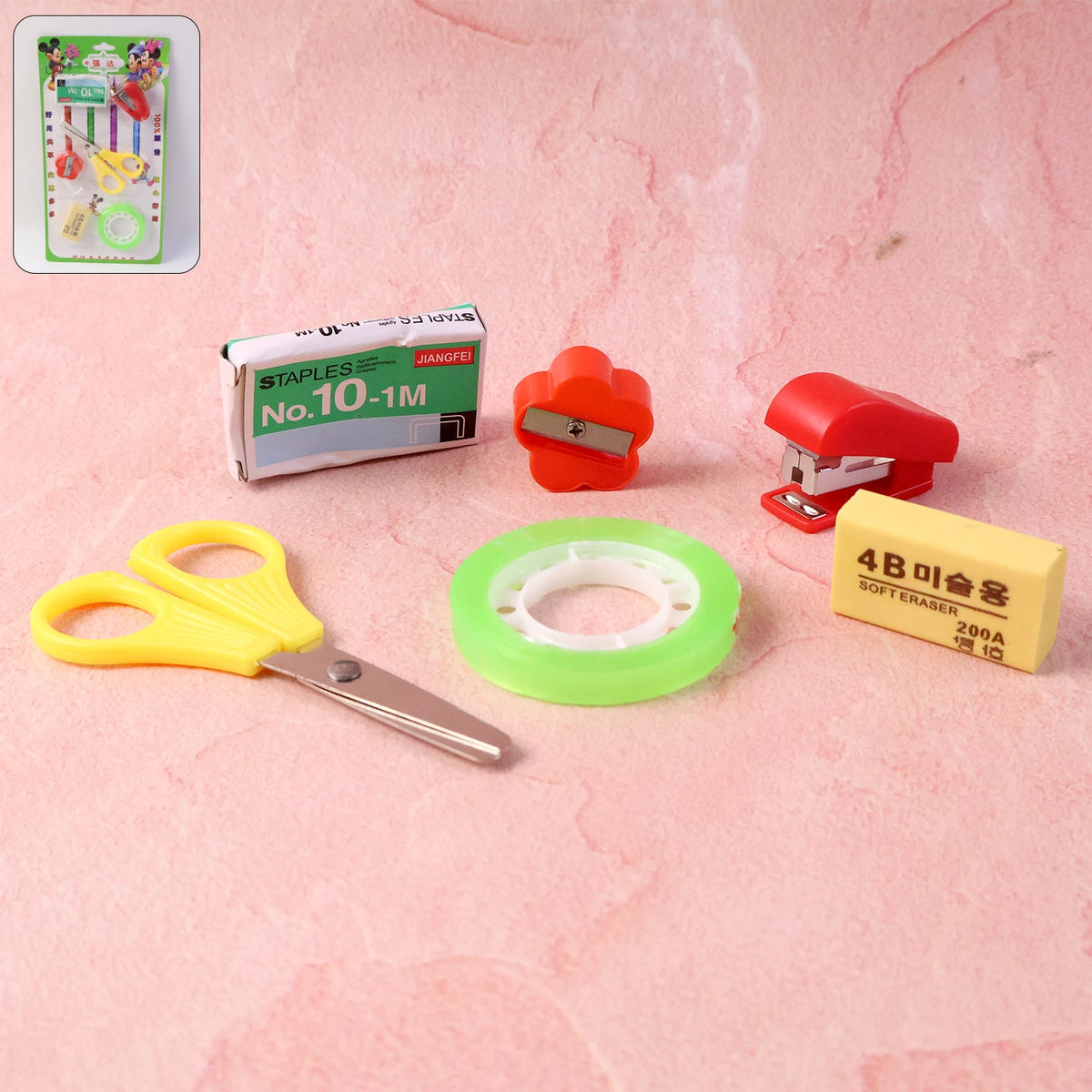6 in 1 mini stationery kit featuring stapler and scissors in compact design Main image