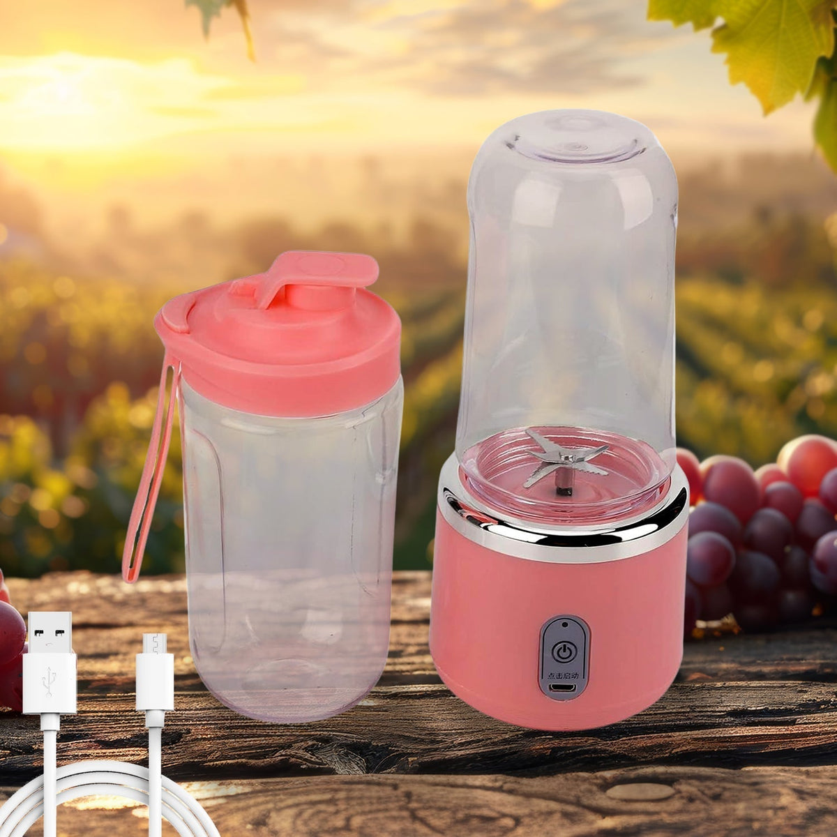 Grippy Portable Juicer Blender, 520ml, with water bottle for fresh smoothies. Main image