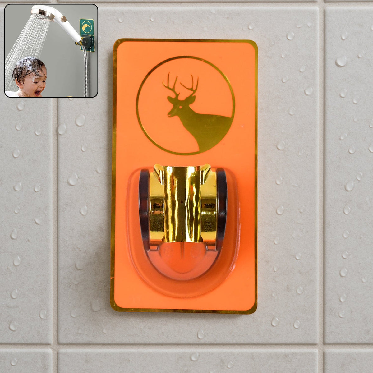 Self-adhesive adjustable shower head holder mounted firmly on bathroom wall Main image