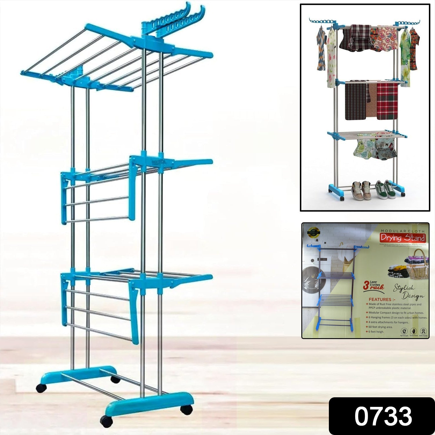 Clothes Drying Stand – Stainless Steel Foldable with Wheels | Storenzo Secondary image