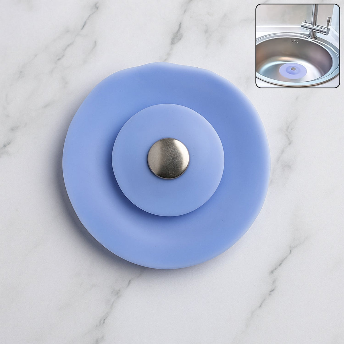 Blue silicone sink strainer and stopper designed for efficient kitchen drainage Main image