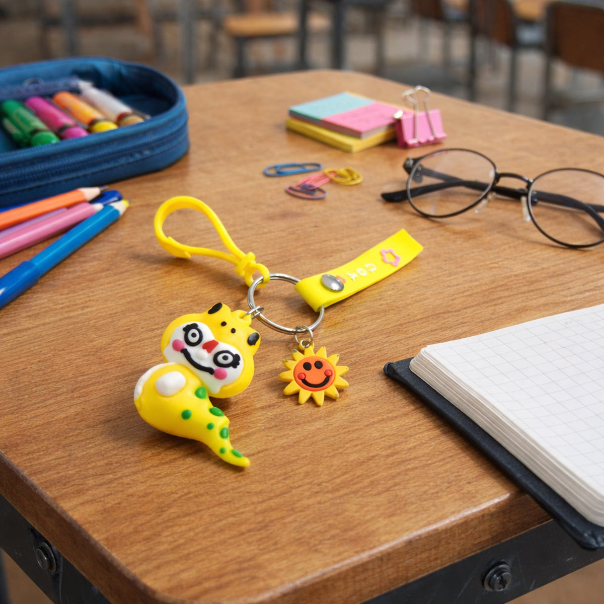 Cute cartoon dinosaur keychain with strap and charm for bags and keys Main image