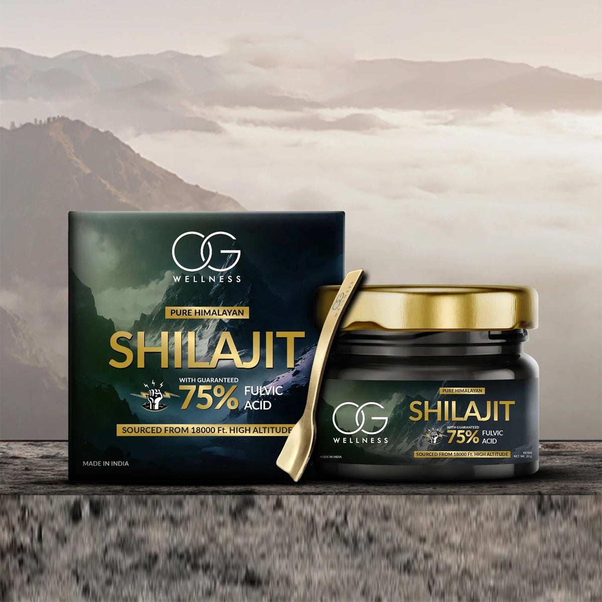 OG Wellness Pure Himalayan Shilajit Resin in a luxury glass jar Main image