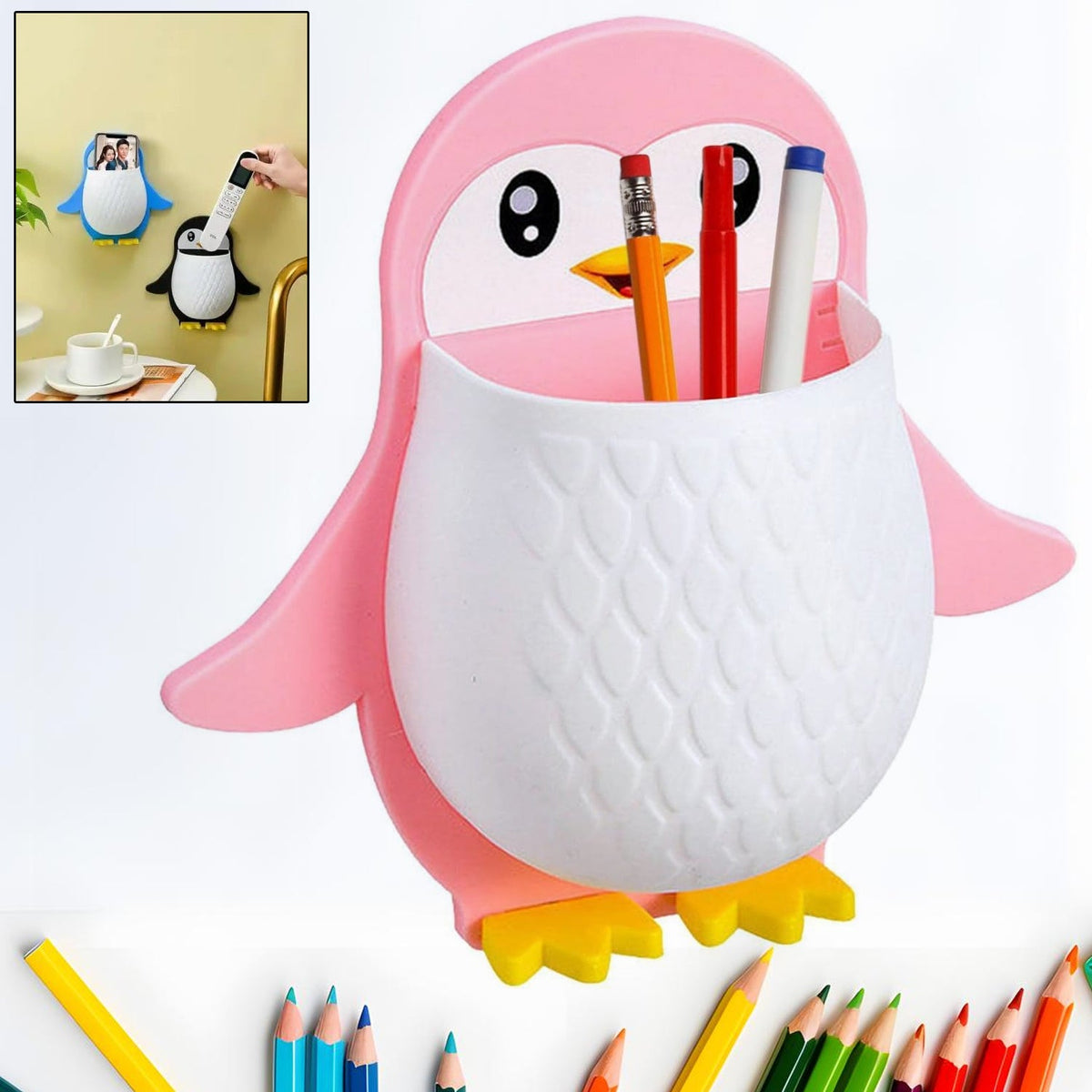 VoltDesk Penguin storage box mounted on wall, showcasing its compact design Main image