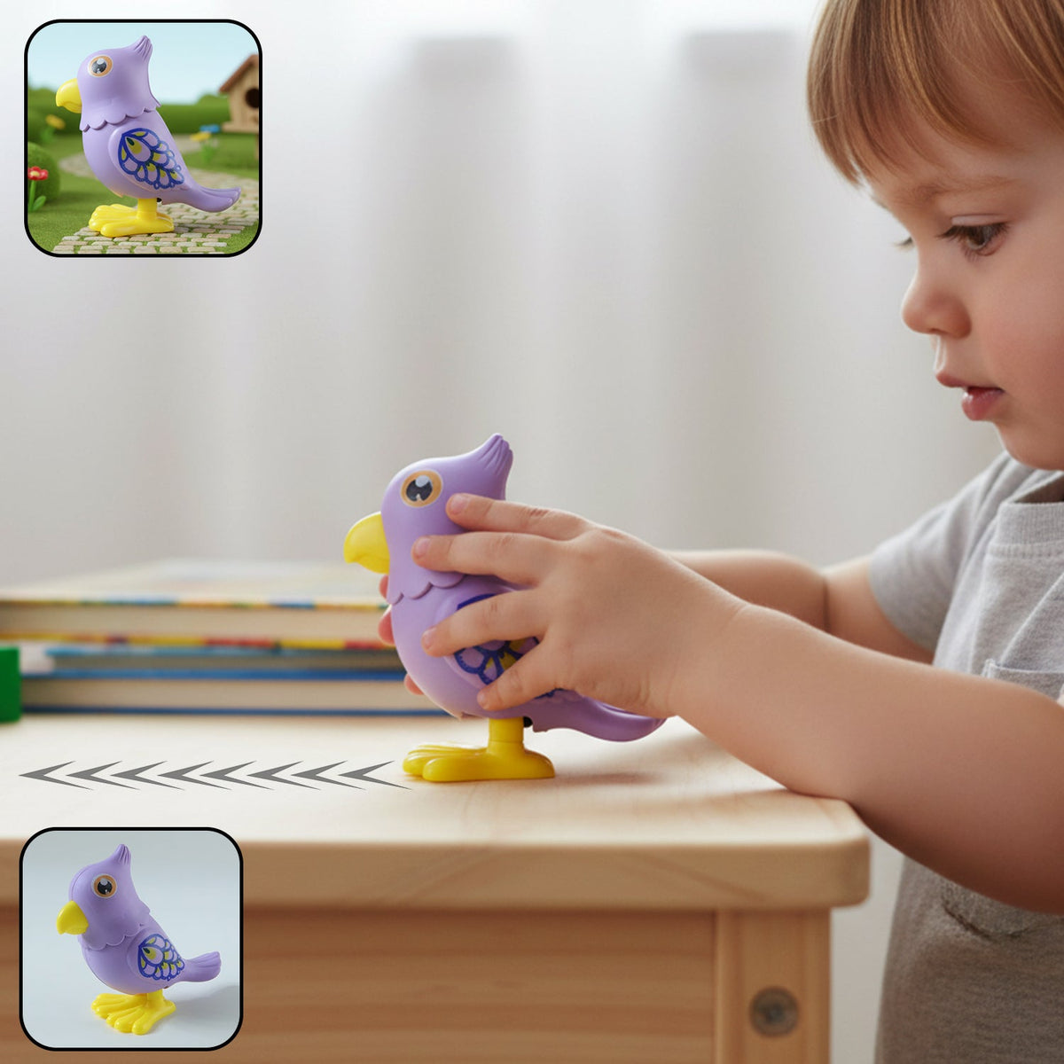 Colorful wind-up jumping bird toy for kids Main image