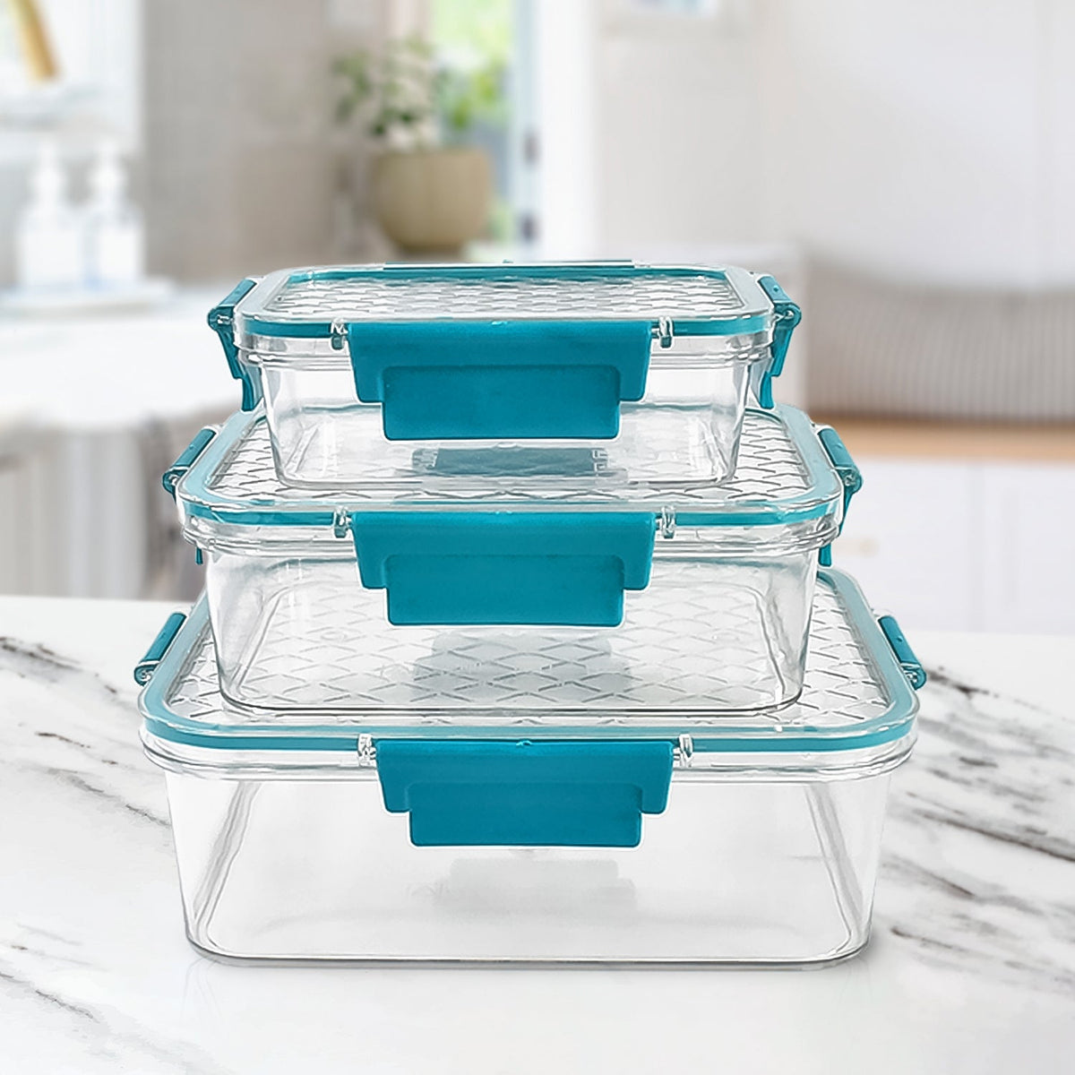 Airtight plastic lunch box set with secure locking lids shown from front Main image