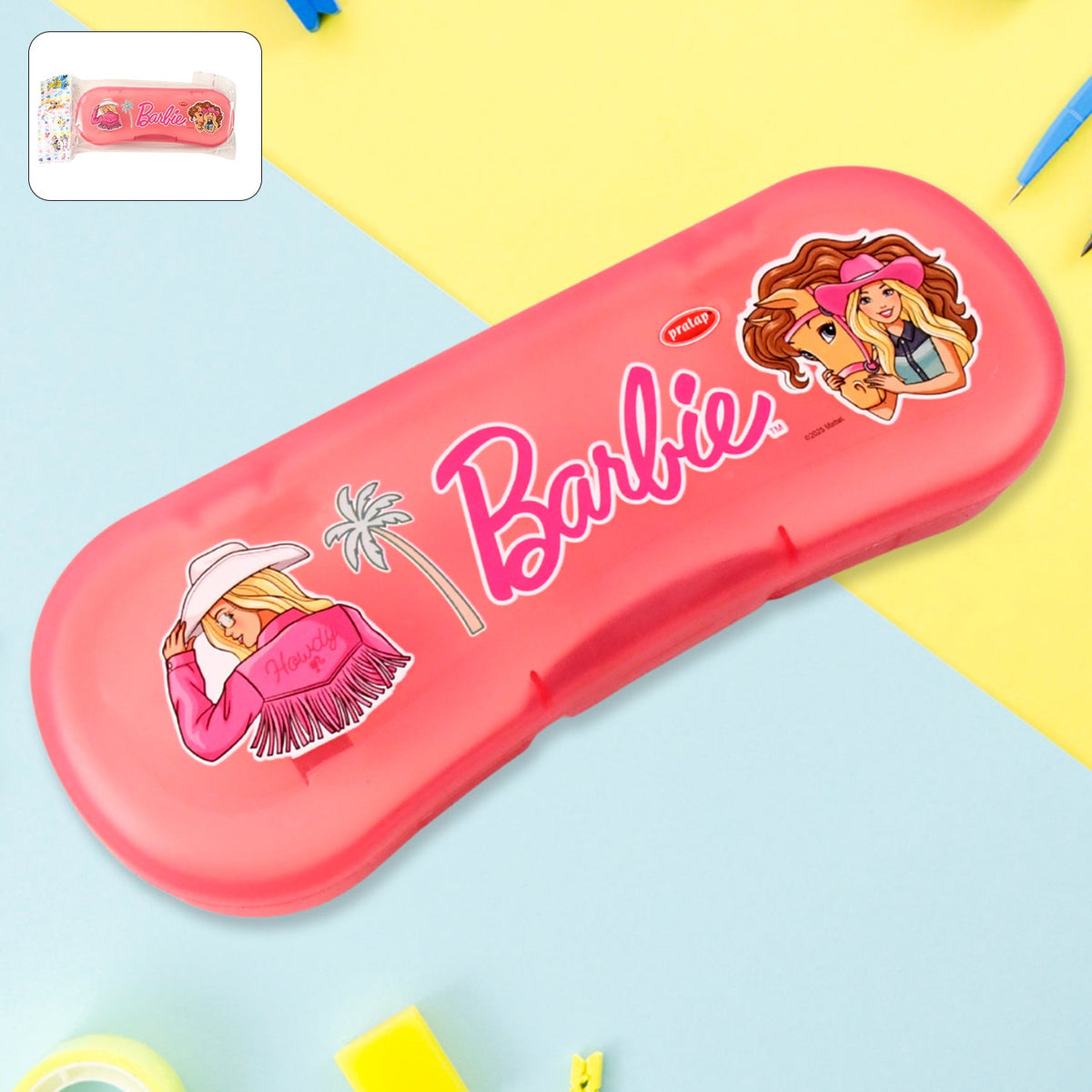 Plastic compass box for kids featuring cute cartoon design and dual-layer storage Main image