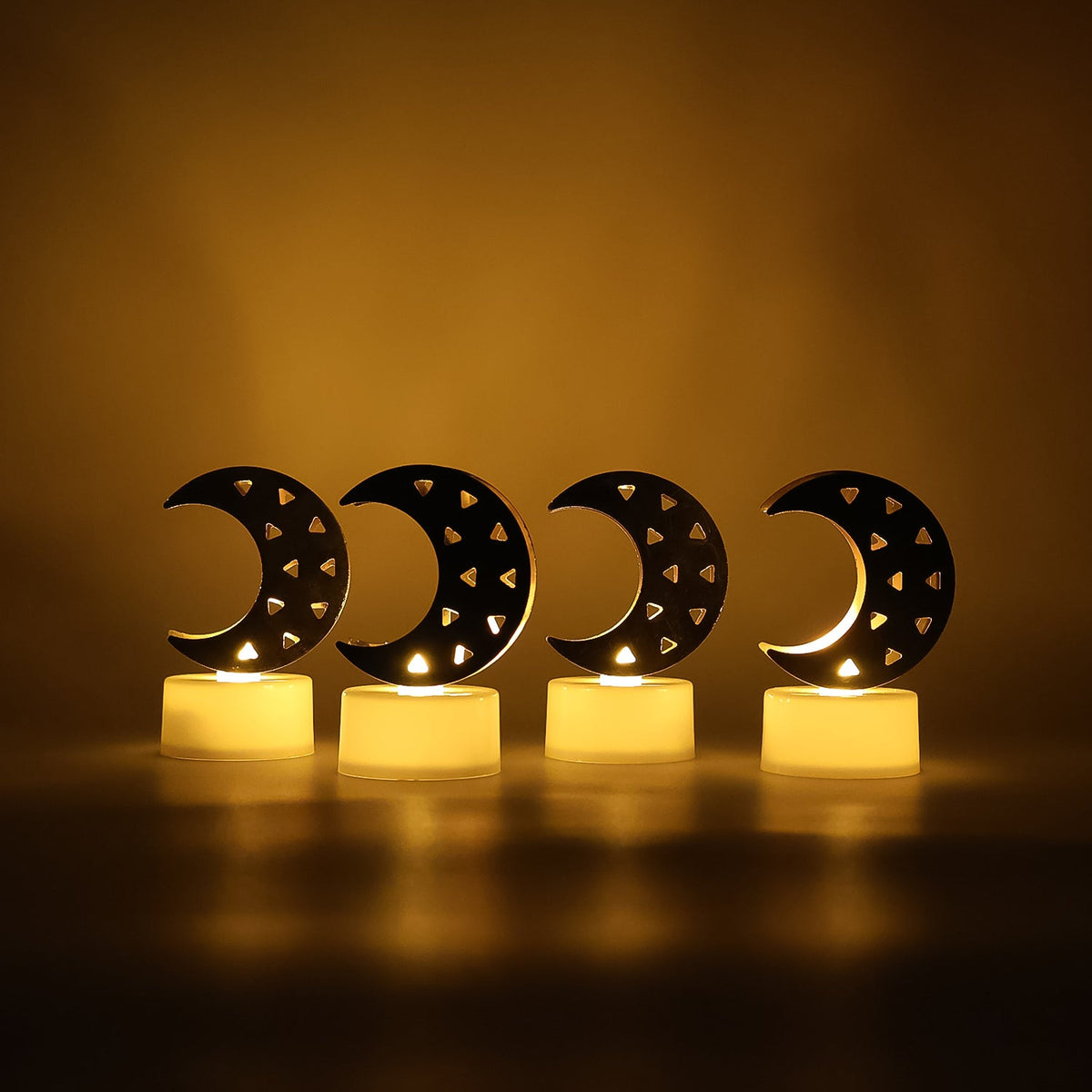 Moon shaped LED candle glowing with warm yellow light for ambient home decor Main image