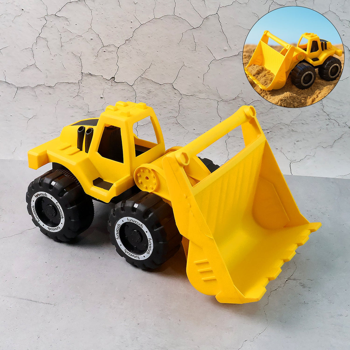Funwoods friction-powered front loader bulldozer toy on white background Main image