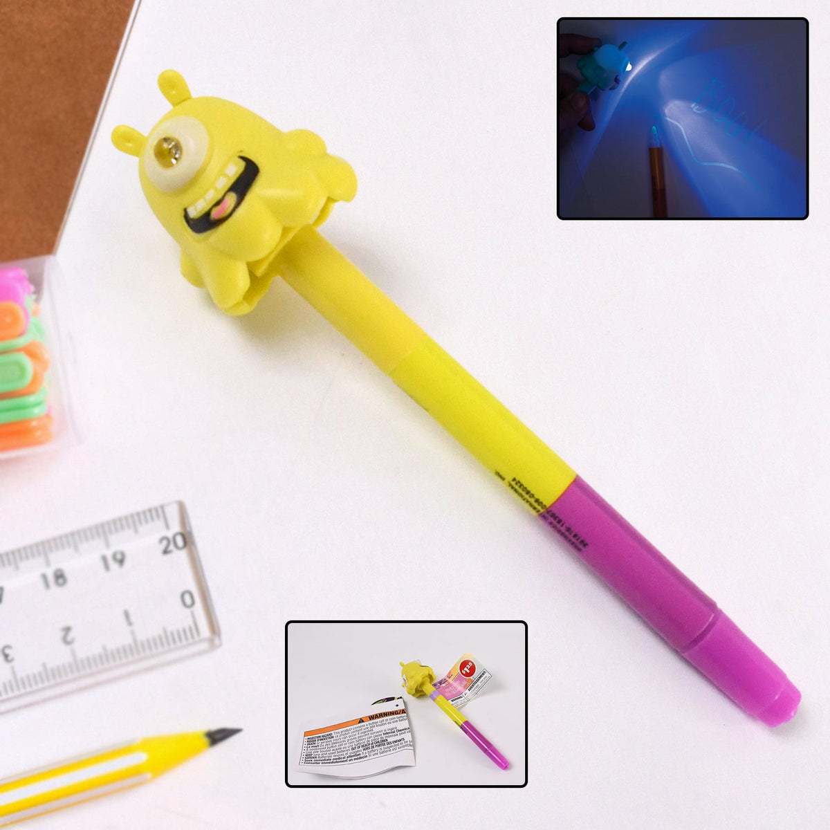 3-in-1 multifunctional ball pen with marker and LED light on white background Main image