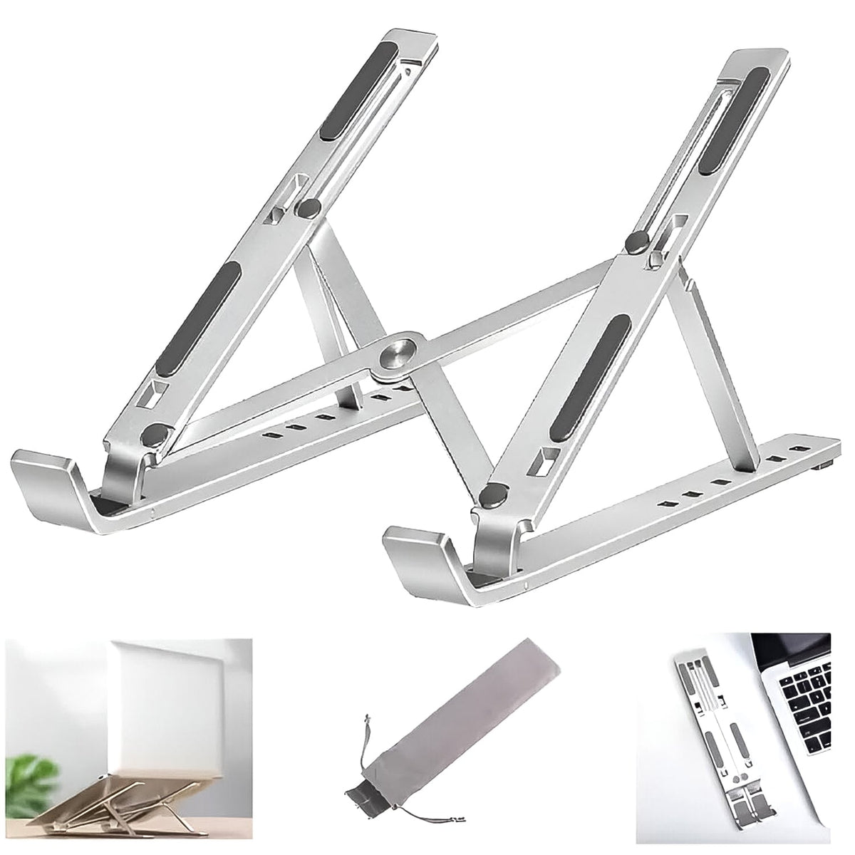 Ergonomic adjustable aluminum laptop stand folded for portability Main image