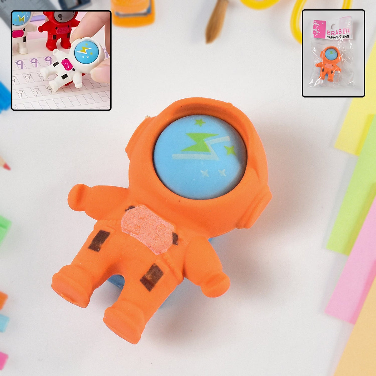 Astronaut themed pencil eraser with vibrant space design Main image