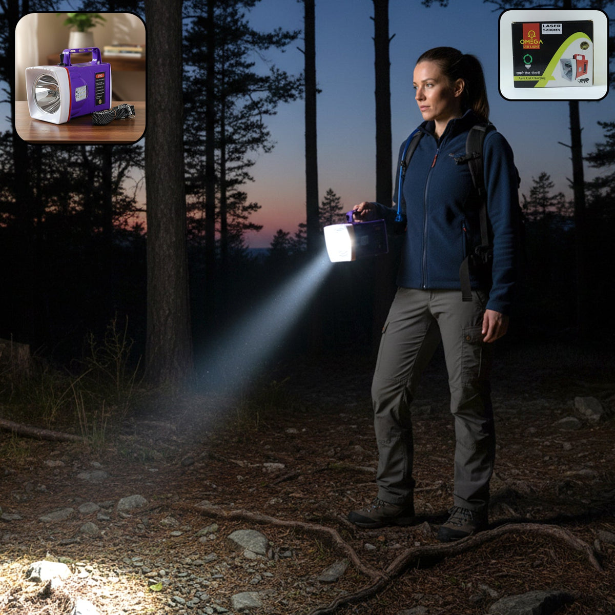 Omega rechargeable LED laser torch light with battery Main image
