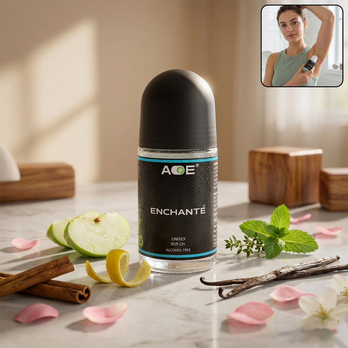 AOE blue unisex roll-on deodorant 50ml bottle showcasing smooth application Main image
