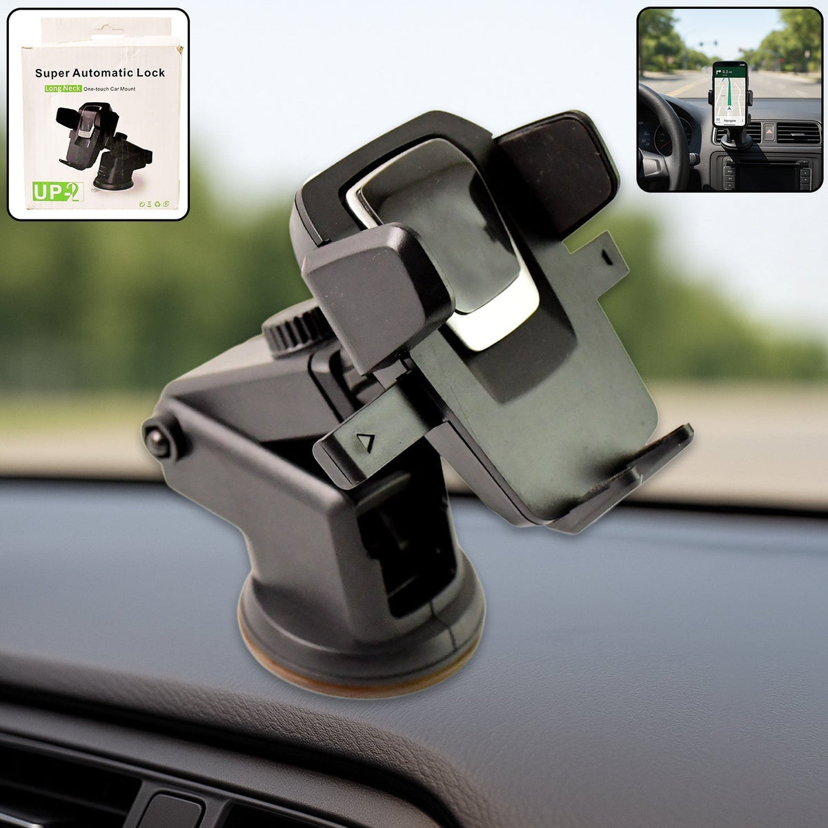 A versatile adjustable car mount with a flexible gooseneck and phone clamp. Main image
