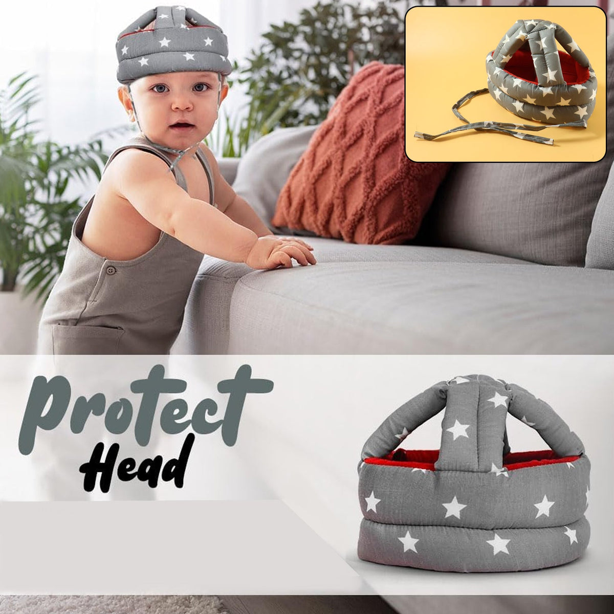 Soft baby safety helmet protecting head during crawling Main image
