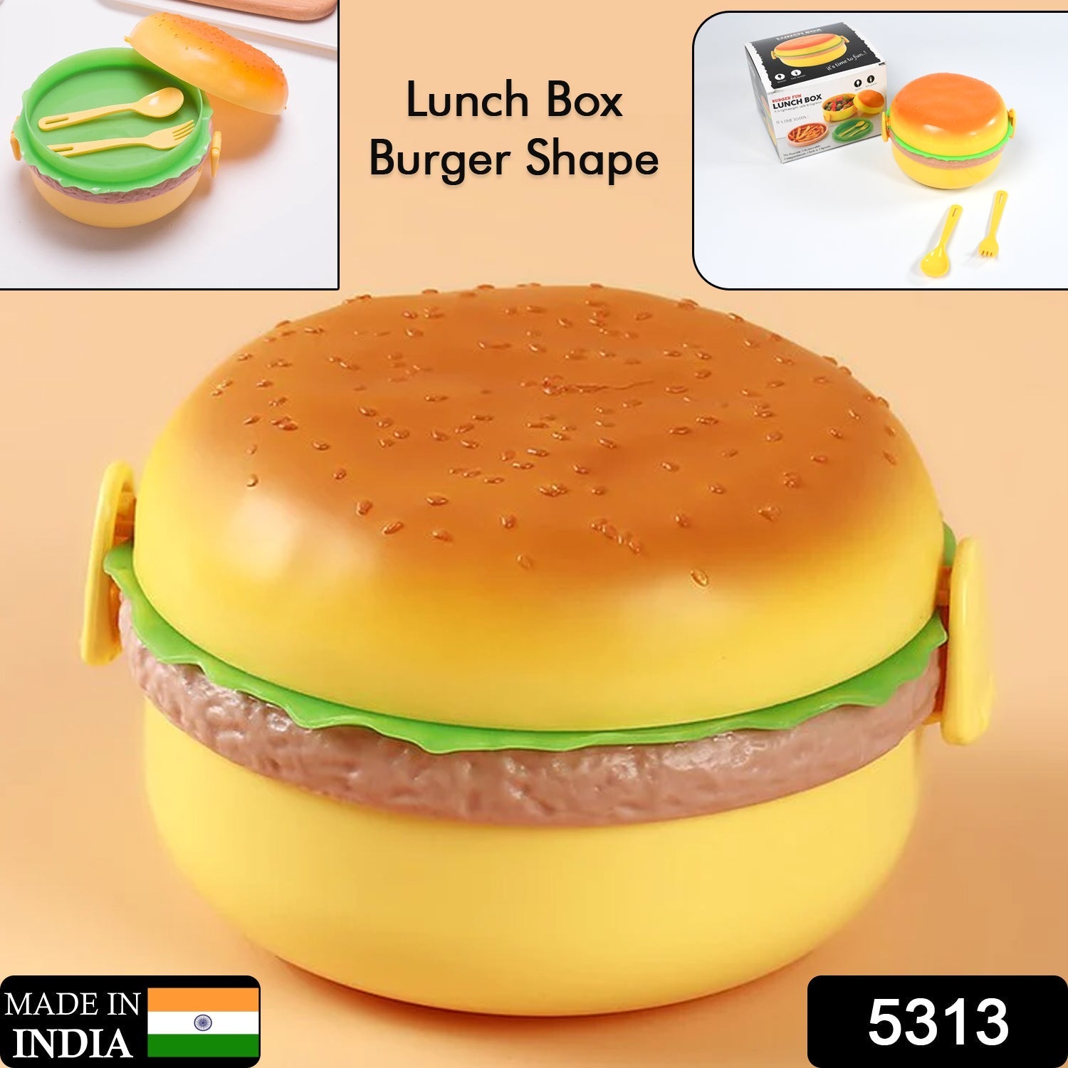 Burger Shape Lunch Box – Double Layer 1000ml for Kids | Lunchie Bunchie Secondary image