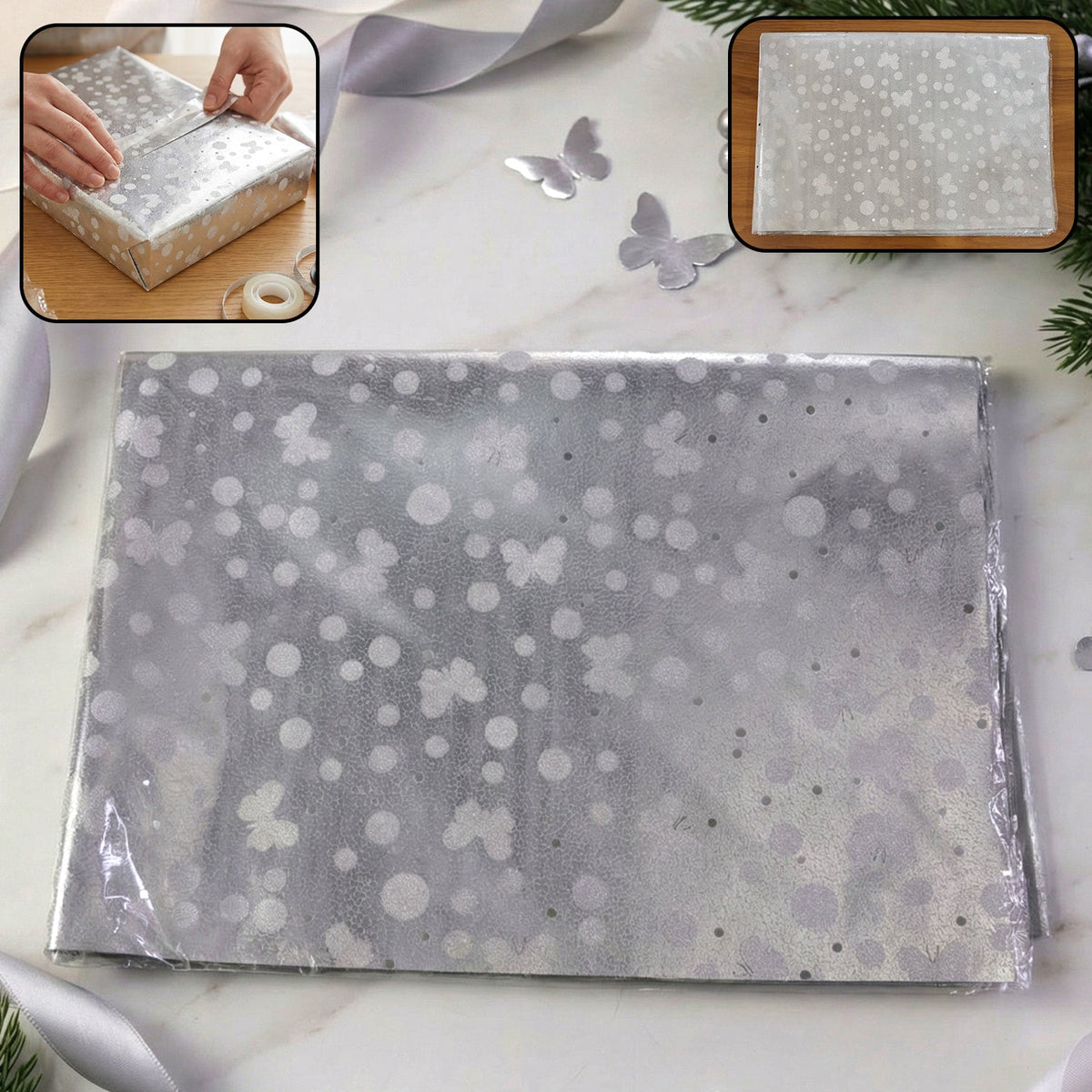 Butterfly gift wrapping paper sheet sized 70x50 CM with decorative pattern Main image