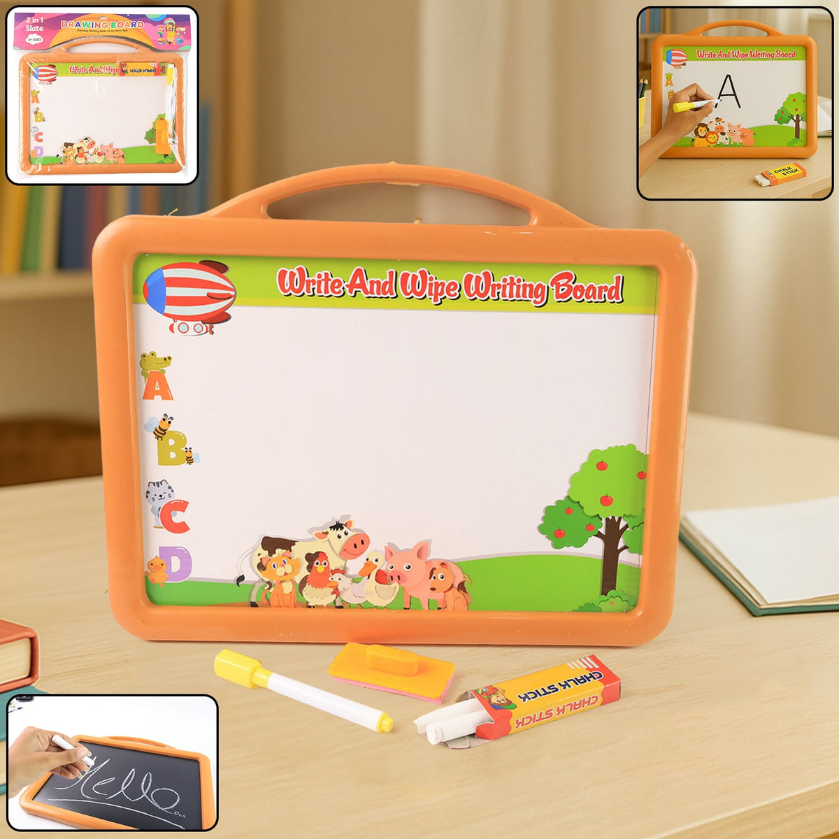 Educational drawing board with reversible whiteboard and chalkboard surfaces for kids Main image