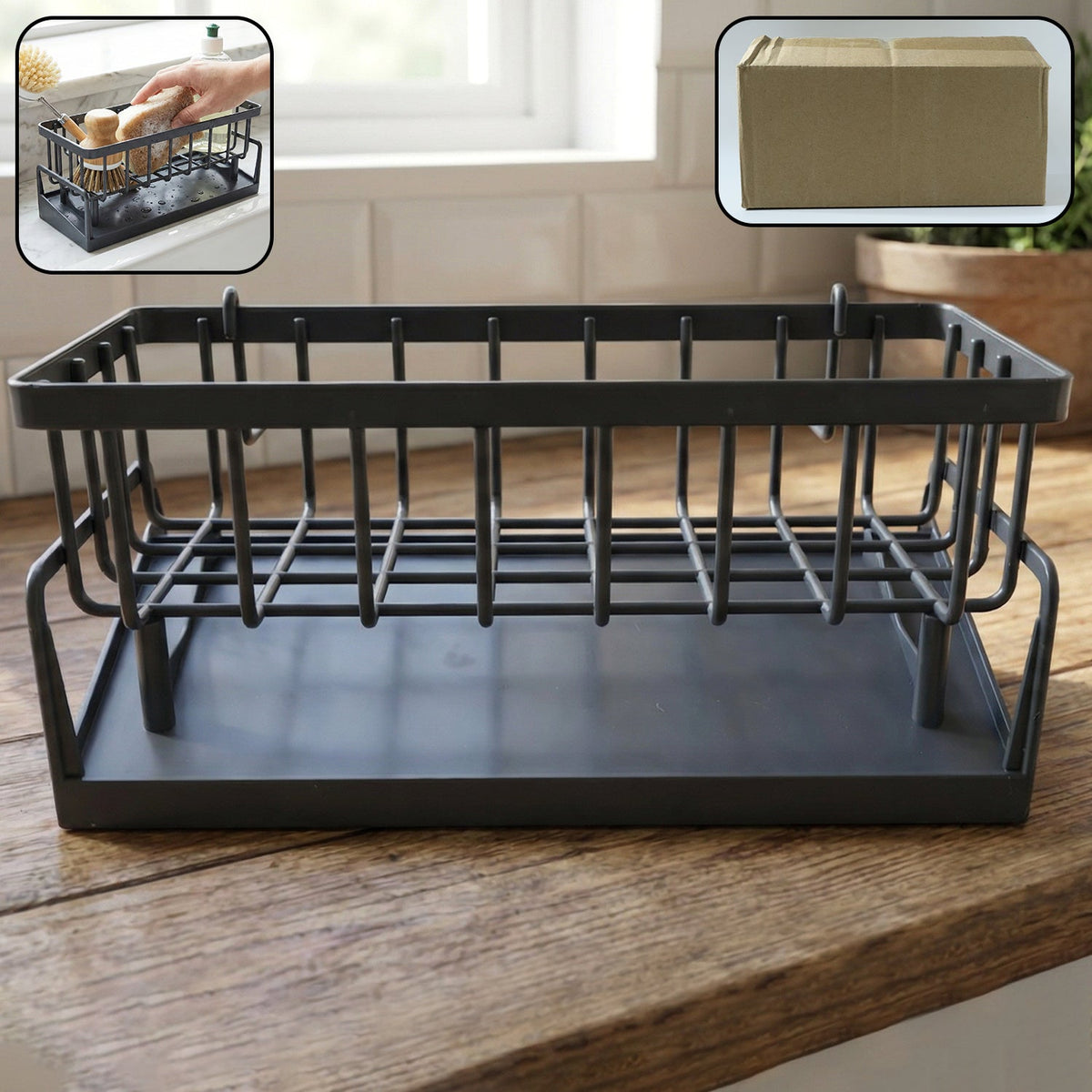 Plastic bathroom storage rack with water drain tray for fast drying toiletries Main image