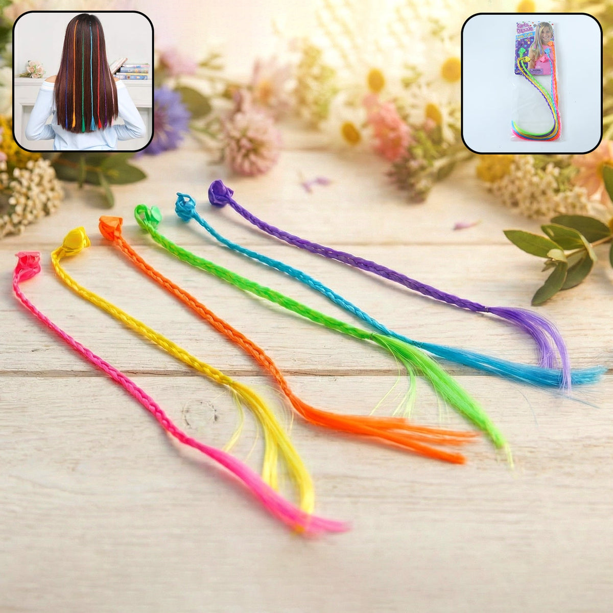 Colourful clip-in braided hair extension streaks for girls and kids Main image