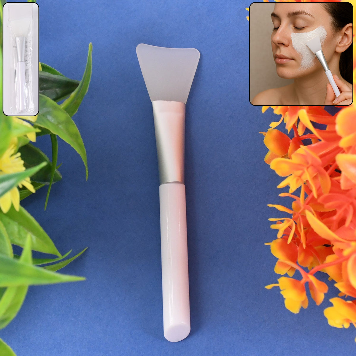 Silicone face mask applicator brush with soft flat silicone head Main image