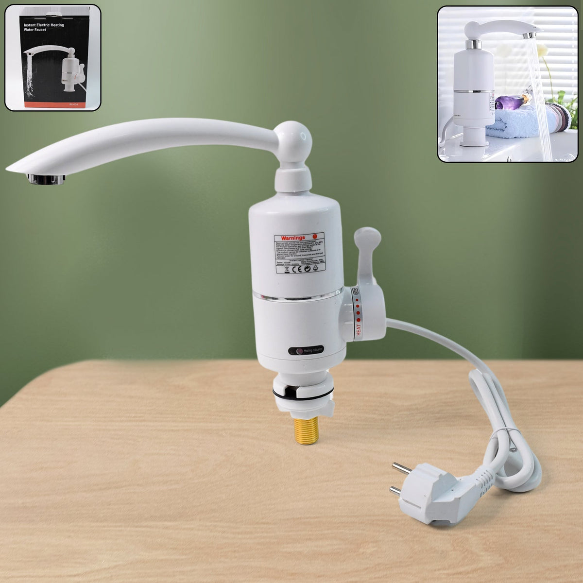 Electric water heater faucet showing front view with instant hot water feature Main image